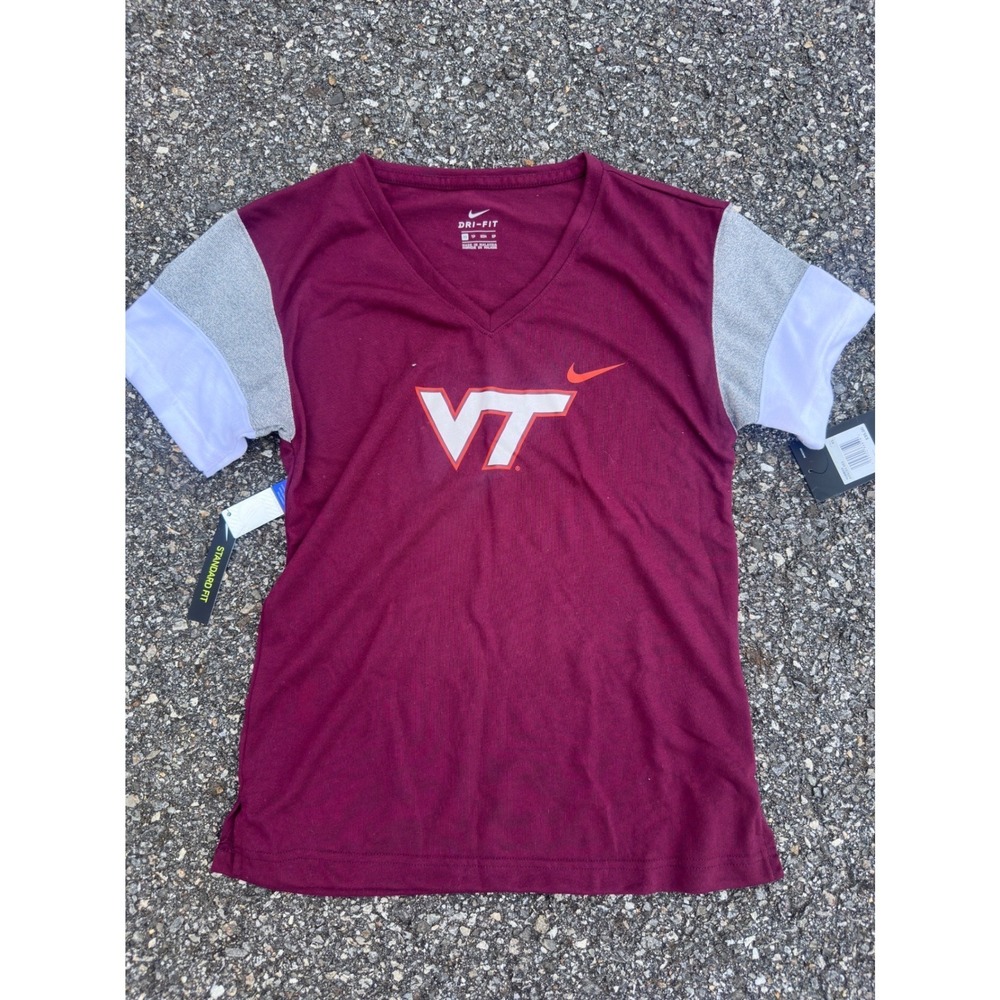 Nike Virginia Tech Hokies Womens Dri-FIT V-Neck T-Shirt Maroon AR8093-669 XS NWT